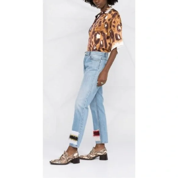 NWOT Marni Mohair Stripe Cropped Straight-Leg Denim Trousers size 4